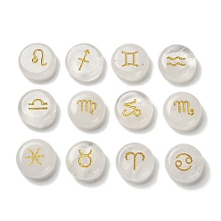 Хрусталь 12 набор кабошонов из натурального кварцевого кристалла «Созвездие», горный хрусталь золотистый металл инкрустированный плоский круглый, 18.5x6.5 мм, 12 шт / комплект