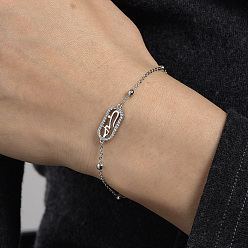 Серебро Браслеты из латунных овальных звеньев, спутниковые цепи браслеты для женщин, с кубического циркония, серебряные, внутренний диаметр: 6-1/4 дюйм (16 см)