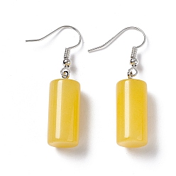 Нефрит Цилиндрические серьги с подвесками из натурального нефрита, платиновые латунные украшения для женщин, 42 мм, штифты : 0.7 мм