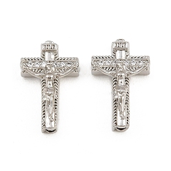 Platinum Easter Brass Micro Pave Clear Cubic Zirconia Pendants, Crucifix Charms, Cadmium Free & Lead Free, Platinum, 15x10x4mm, Hole: 1.2mm