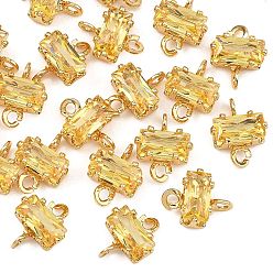 Yellow SHEGRACE Brass Pave Cubic Zirconia Rectangle Connector Charms, Cadmium Free & Nickel Free & Lead Free, Long-Lasting Plated, Real 18K Gold Plated, Yellow, 9x7x4mm, Hole: 1mm and 1.2mm
