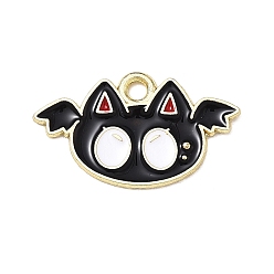 Bat Pendentifs halloween en alliage d'émail, or, charmes de chauves-souris, 13x22x1mm, Trou: 1.8mm