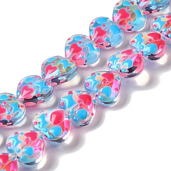 Deep Sky Blue Handmade Glass Beads Strands, with Enamel, Heart, Deep Sky Blue, 11~12x12~12.5x6~6.5mm, Hole: 0.6mm, about 30pcs/strand, 13.27''(33.7cm)