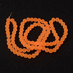 Dark Orange Transparent Glass Bead Strands, Frosted, Round, Dark Orange, 8mm, Hole: 1~1.6mm, about 99pcs/strand, 31.4 inch