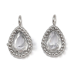 Нержавеющая Сталь Цвет 304 подвески из микро-паве из нержавеющей стали с фианитами, слеза, цвет нержавеющей стали, 11.5x6.5x3 мм, отверстие : 1.8 мм