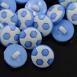 Cornflower Blue Sports Theme, Acrylic Shank Buttons, 1-Hole, Dyed, FootBall/Soccer Ball, Cornflower Blue, 13x4mm, Hole: 3x2mm