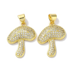 Real 18K Gold Plated Rack Plating Brass Micro Pave Cubic Zirconia Pendants, Long-Lasting Plated, Lead Free & Cadmium Free, Mushroom, Real 18K Gold Plated, 22x17x4mm, Hole: 5.5x4mm