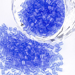 Royal Blue FGB Grade A Glass Seed Beads, Hexagon(Two Cut), Transparent Colours, Royal Blue, 1.5~2.5x1.5~2mm, Hole: 0.8mm, about 2100pcs/bag, 450g/bag