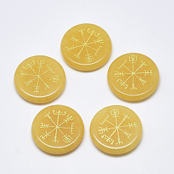 Топаз Нефрит Кабошоны из натурального топазового нефрита, плоский круглый с нордическим языческим узором, 25x5.5 мм