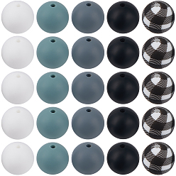 (52) Непрозрачная лаванда 80шт 5 стили силиконовые бусины, изготовление ожерелий и браслетов своими руками, круглые с цветочным узором, разноцветные, 15 мм, отверстие : 2 мм, 16 шт / стиль