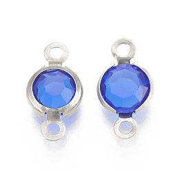 Синий 304 соединительные звенья нержавеющие, со стеклом, плоско-круглые, цвет нержавеющей стали, синие, 15x8.5x4 мм, отверстие : 1.5 мм