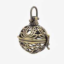 Античная Бронза Филигранные круглые подвески из латунной клетки, для ожерелья, античная бронза, 38 мм, 30x29x24 мм, отверстия: 6x6 mm, 20 mm внутреннего диаметра