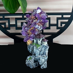 Аметист Украшения из натуральной аметистовой крошки, с основой из смолы и орнаментом фэн-шуй, обмотанным латунной проволокой, на удачу, 130x55 мм