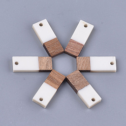 Белый Подвески из смолы и ореха, прямоугольные, белые, 22.5~23x8.5~9x3.5 мм, отверстие : 2 мм