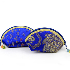 Blue Cloth Zip Pouches, Flower Pattern, Blue, 6x10x6cm