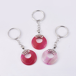 Натуральный Агат Брелок из натурального агата, с металлизированными кольцами из платины и латунными находками, окрашенные, плоско-круглые, 84 мм