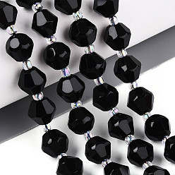 Black Onyx Натуральные бусины из черного оникса (окрашенные и нагретые), двухконусные, граненые, с бисером, 8~8.5x7.5~8.5 мм, отверстие : 1~1.2 мм, около 36~39 шт / нитка, 14.37~15.75'' (36.5~40 см)