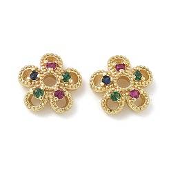 Золотой Латунные микро проложить кубического циркония Шапочки, долговечный, 5-лепестки, цветок, золотые, 10x3 мм, отверстие : 1.8 мм