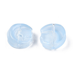 Light Sky Blue Transparent Spray Painted Glass Beads, Moon with Star, Light Sky Blue, 14x12.5x5mm, Hole: 1mm