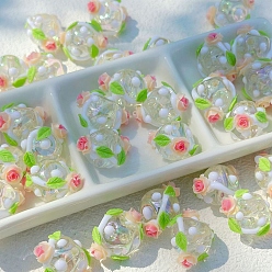 Малиновый Акриловые бусины, бусины ручной работы, круглая с цветком, малиновый, 16 мм, отверстие : 3 мм