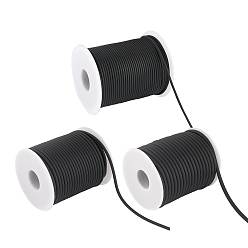 Black Hollow Pipe PVC Tubular Synthetic Rubber Cord, Wrapped Around White Plastic Spool, Black, 2~4mm, Hole: 1~2mm, 3rolls