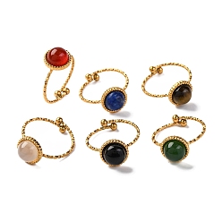 Смешанные камни Круглые кольца из смешанных натуральных камней, золотистый тон 304 манжеты из нержавеющей стали для унисекс, внутренний диаметр: 18 мм