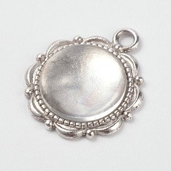 Antique Silver Flower Alloy Pendant Cabochon Settings and Half Round/Dome Clear Glass Cabochons, Lead Free & Nickel Free, Antique Silver, Settings: Tray: 14mm, 23x18mm, Hole: 3mm, Glass Cabochons: 14x4.2mm