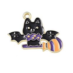 Bat Pendentifs halloween en alliage d'émail, or, charmes de chauves-souris, 19x27x1mm, Trou: 1.8mm