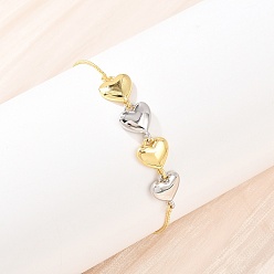 Сердце Латунные браслеты-слайдеры с цепочкой-коробкой, браслеты для женщин, два тона, сердце, 11 дюйм (28 см), Сердце: 14x10.5x2.5 mm