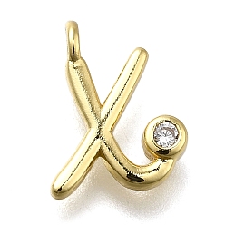 Letter X Латунные микро проложить кубического циркония подвески, письмо амулеты, стойки покрытие, долговечный, без кадмия и без свинца, Письмо X, 12.5x10x2 мм, отверстие : 1.6 мм
