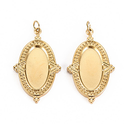 Настоящее золото 14K 304 Настройки кабошон из нержавеющей стали кулон, с прыжковых колец, овальные, реальный 14 k позолоченный, лоток : 7x14 мм, 25x15x2 мм, Перейти кольцо: 3.8x0.5 мм, 2.8 мм внутренним диаметром