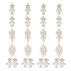 Нержавеющая Сталь Цвет 20 шт. 5 стиль 304 подвески и соединительные элементы из нержавеющей стали, лазерная резка, человек, цвет нержавеющей стали, 18.5~26x9.5~23.5x1 мм, отверстие : 1.4~1.6 мм, 4 шт / стиль