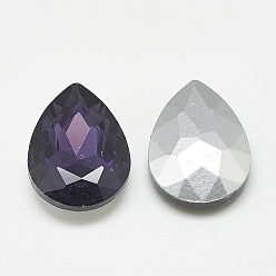 Tanzanite Pointed Back Glass Rhinestone Cabochons, Back Plated, Faceted, teardrop, Tanzanite, 14x10x4.5mm