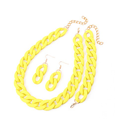 Желтый Комплекты акриловых цепочек-цепочек, сережек-подвесок и браслетов, золотые, желтые, Ожерелье: 430 mm