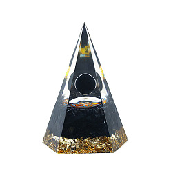 Обсидиан Украшение дисплея пирамиды из смолы, с натуральными обсидиановыми чипсами внутри статуй для украшения рабочего стола домашнего офиса, 110x80 мм