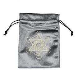 Шестиугольник Бархатные мешочки для хранения подарков с золотым тиснением на завязках, прямоугольные, серые, шестиугольник, 18x13x0.15 см