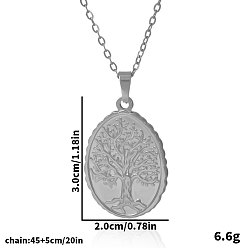 Серебро 304 Женские подвески в виде дерева жизни из нержавеющей стали, серебряные, 17.72 дюйм (45 см)