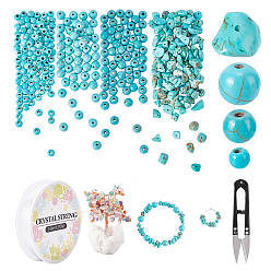 Synthetic Turquoise DIY Jewelry Making Kits, Including Synthetic Turquoise Beads, Elastic Crystal Thread and Sharp Steel Scissors, 4x3~3.5mm, Hole: 1mm, about 94pcs/strand, 14.5 inch(37cm), 1strand/set