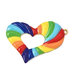 Colorido Colgantes de acero inoxidable impresos 304, encantos del corazón, revestimiento de iones (ip), real 18 k chapado en oro, colorido, 34.5x49x3.5 mm, agujero: 2 mm
