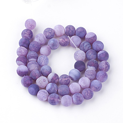 Orchid Natural Fire Crackle Agate Bead Strands, Frosted, Dyed, Round, Orchid, 10mm, Hole: 1.5mm, about 38pcs/strand, 15.1 inch