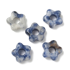 (306FM) Жонкиль матовый с лаймовой подкладкой Натуральное голубое пятно яшма европейские бусы, цветочные большое отверстие бусы, 14~15x14~15x5.5~6 мм, отверстие : 5 мм