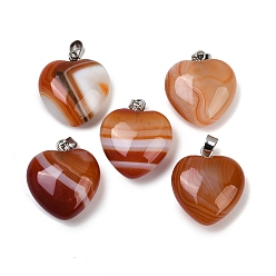Сиена Окрашенные натуральные агатовые подвески, подвески в форме сердца с 201 дужками из нержавеющей стали, цвет нержавеющей стали, цвет охры, 22~23x20~21x9~10 мм, отверстие : 6x3 мм