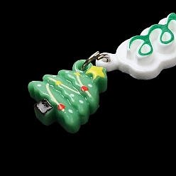 Medium Sea Green Christmas Theme Opaque Resin Cabochons, with Platinum Tone Iron Loops, Christmas Tree, Medium Sea Green, 84x38x5.5mm
