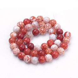 Orange Red Natural Weathered Agate Beads Strands, Dyed, Round, Orange Red, 10mm, Hole: 1mm, about 40pcs/strand, 15.7 inch(39.8cm)