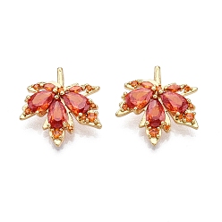 Помидор Латунные микро проложить кубического циркония подвески, без кадмия, без никеля и без свинца, реальный 18 k позолоченный, кленовый лист подвески, помидор, 17x17x3 мм, отверстие : 2x5 мм