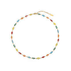 Horse Eye Настоящее 18позолоченное 304золото {3} из нержавеющей стали с эмалированной цепочкой, ожерелье от сглаза для женщин, лошадиный глаз 