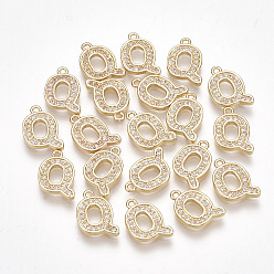 Letter Q Brass Cubic Zirconia Charms, Letter, Clear, Real 18K Gold Plated, Letter.Q, 12x8x1.5mm, Hole: 1mm