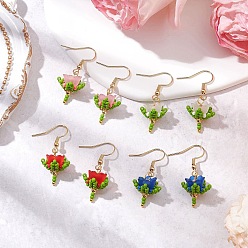 (52) Непрозрачная лаванда Цветочные подвесные серьги из бисера и акриловых бусин ручной работы, С 304 результатами из нержавеющей стали, золотые, разноцветные, 36x15 мм