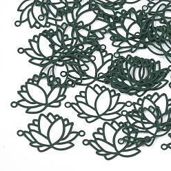 Зеленый 430 соединительные звенья нержавеющие, окрашеные, гравированные металлические украшения, лотос, зелёные, 14x22.5x0.5 мм, отверстие : 1.2 мм