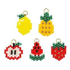 (52) Непрозрачная лаванда 5шт 5 стили стеклянные подвески из бисера, фруктовое очарование, с 304 кольцами из нержавеющей стали, разноцветные, 14~19x12~14.5x1.5 мм, отверстие : 3 мм, 1 шт / стиль